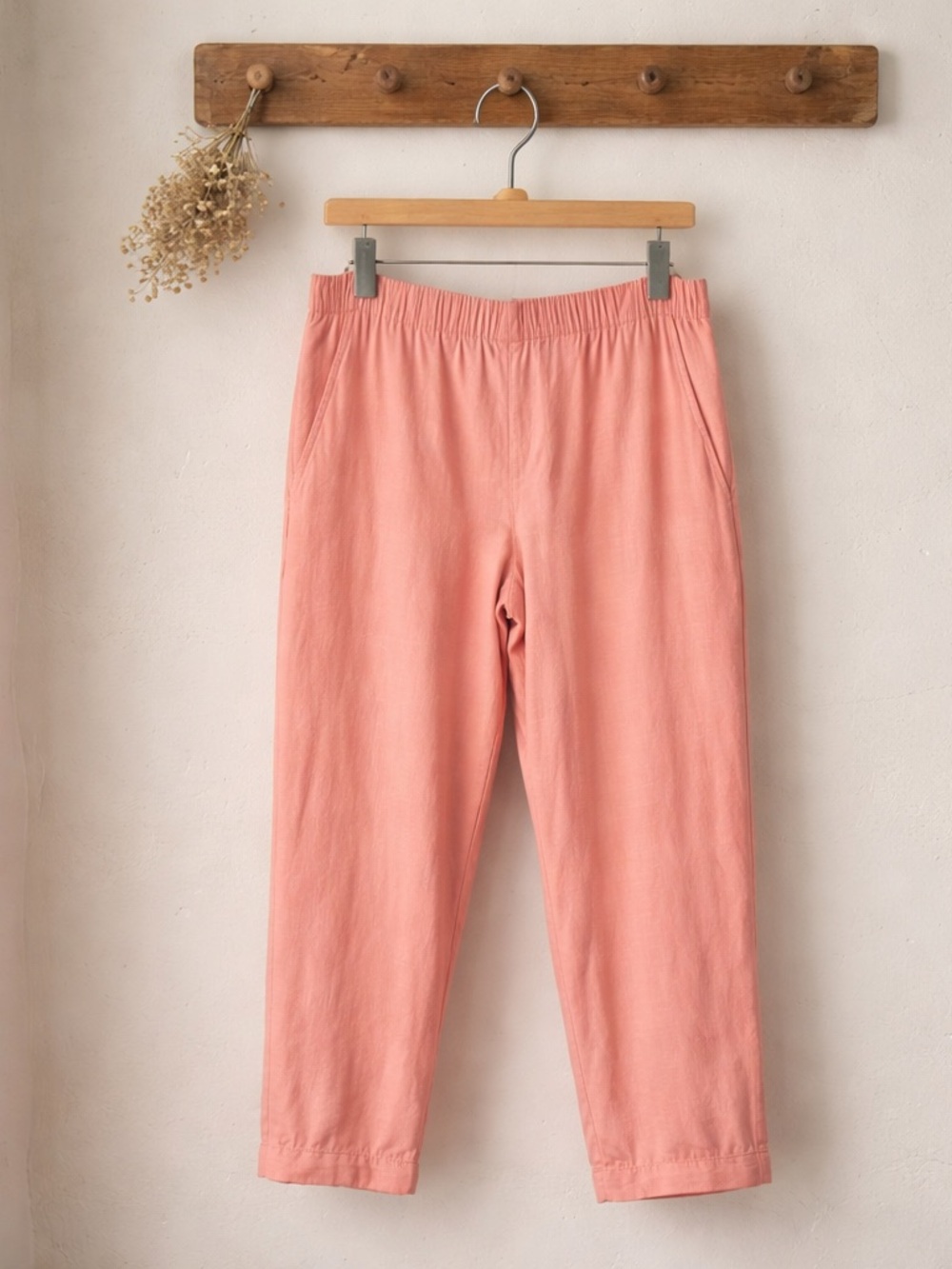 Lou & Grey Coral Linen Elastic Waist Casual Pants Sz L